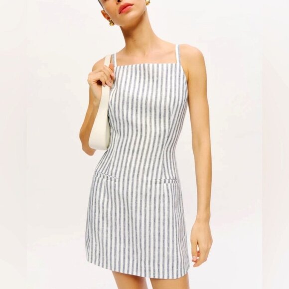 Reformation Dresses & Skirts - NEW Reformation Phillipa Linen Mini Dress in Antibes Stripe Blue White | size 4